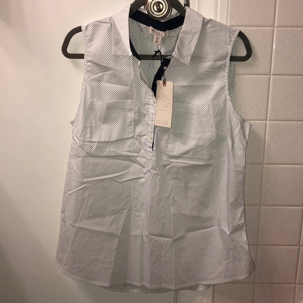 NWT Lila Rose Navy and White polka dot Top Size L